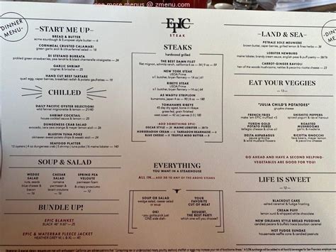 Epic steakhouse menu